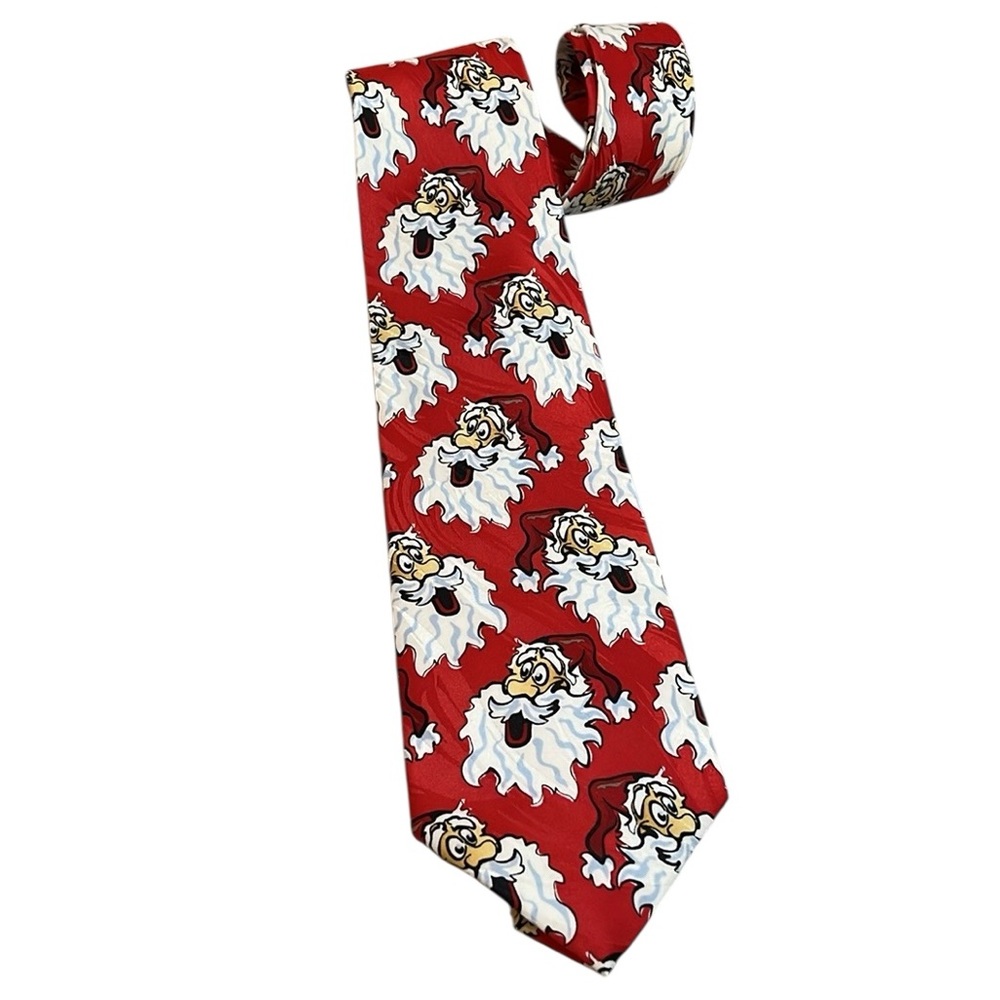 KEITH DANIELS SANTA CLAUSE FACES HOLIDAY CHRISTMAS TIE RED WHITE